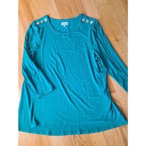Kim Rogers Green 3/4 Sleeve Button Shoulder Top - Size XL